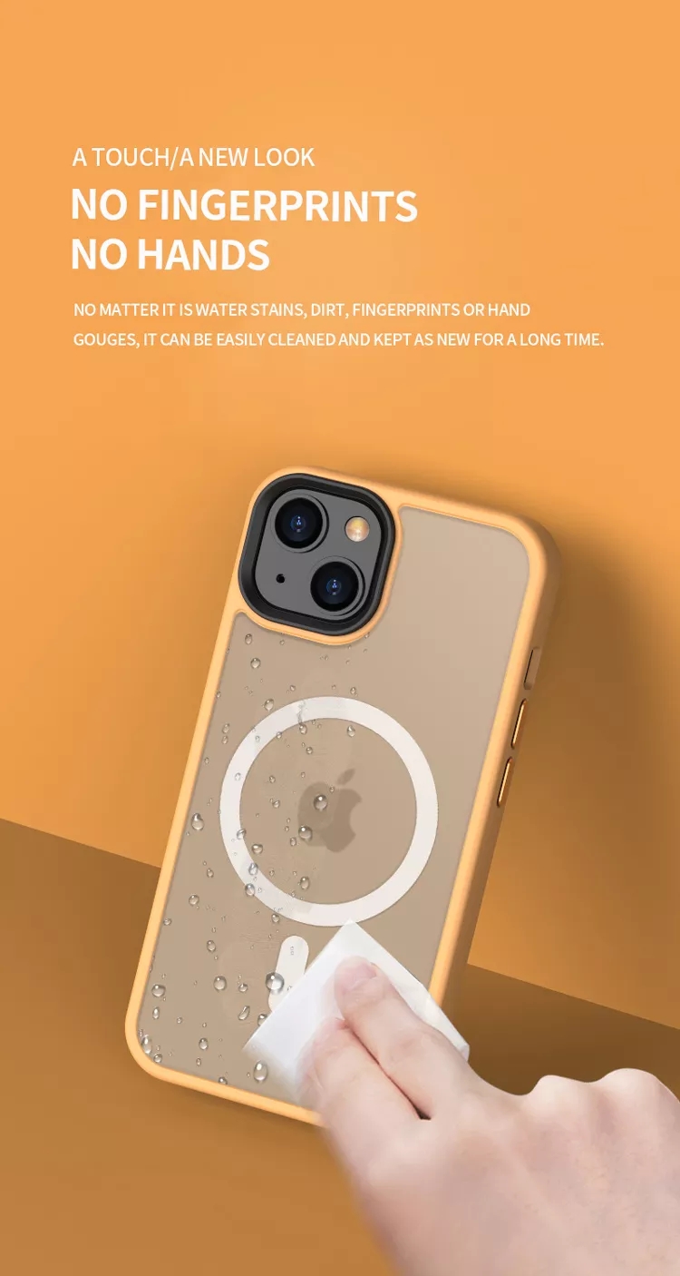 Iphone 13 Promax Clear Magnetic Mobile Phone Cases with Frosted Magnetic Ring Metal Button and TPU
