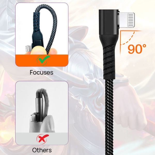PD 18W MFi Right Angle Lightning Cable Braided IPhone Charger Cord L Shape