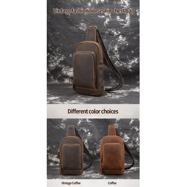 Functional Customized Cowhide Leather Sling Crossbody Backpack for Travel Hiking