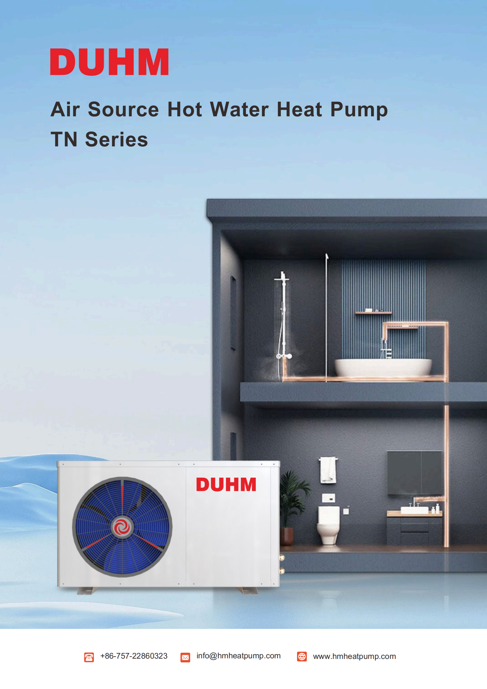 DUHM Sustainable Electric AC Air Source R410A Heat Pump Hot Water Heater for Bathroom