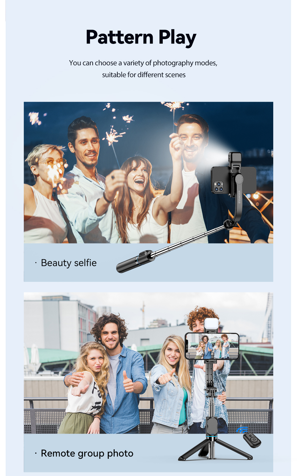 Bluetooth Remote Control Long Selfie Stick Adjustable For Mobile Phones