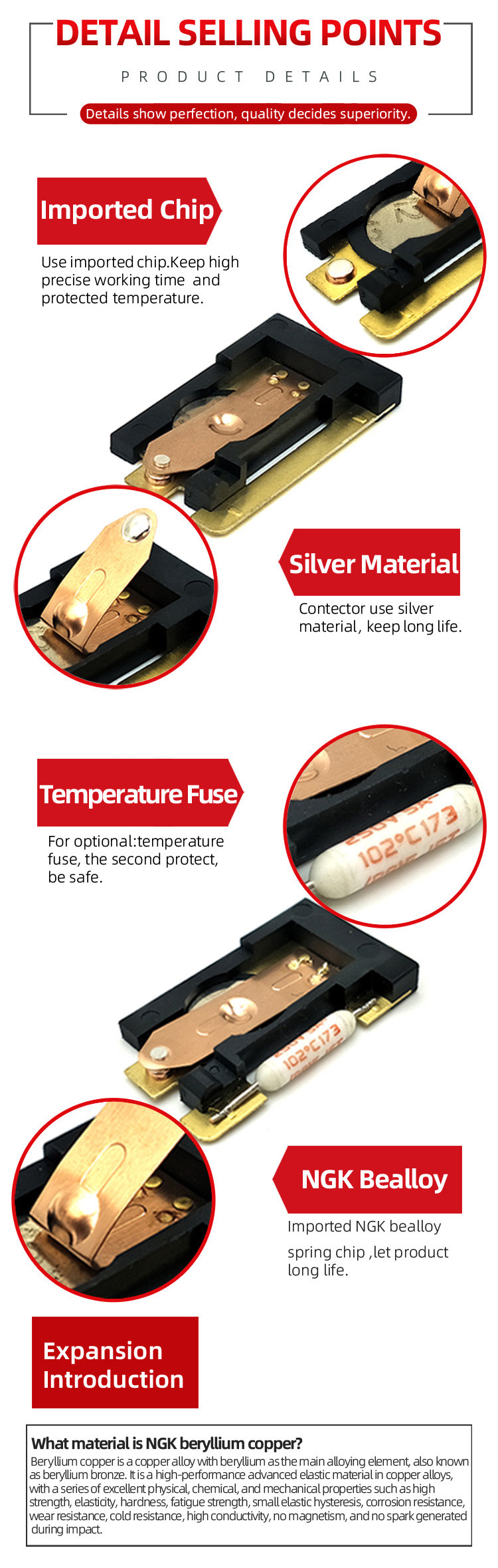 250V Temperature Control Bimetallic Thermostat Switch For Automotive Seat Heating