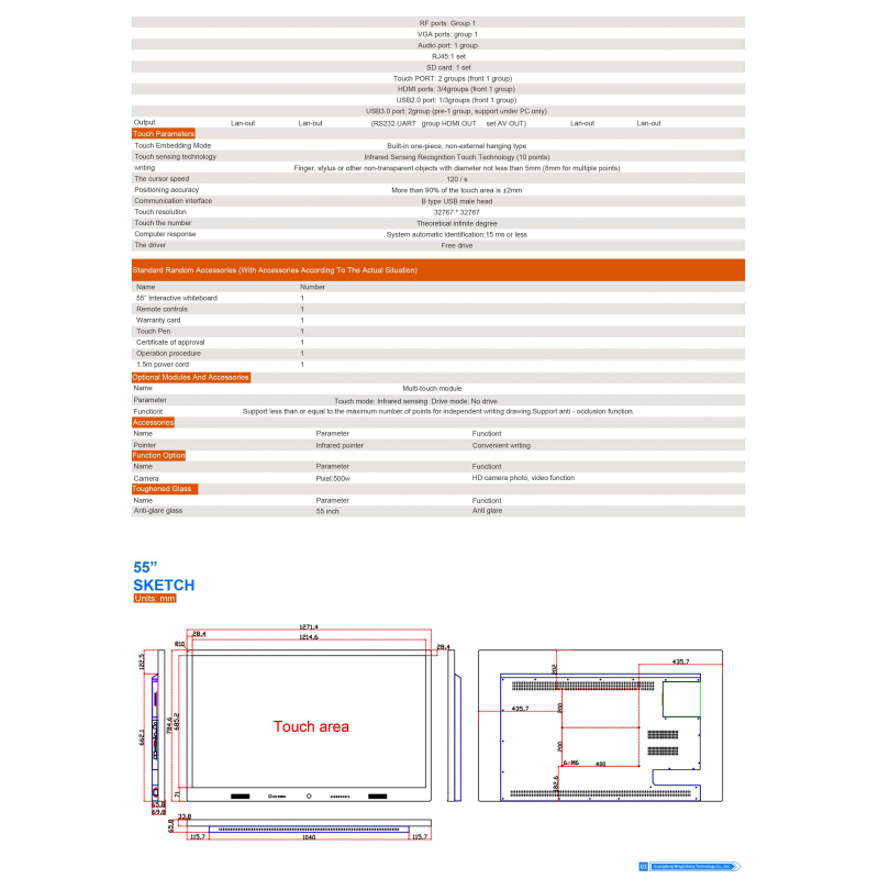 2026 55 Inch 4K Resolution Android Windows LCD 20 Point Touch Screen Interactive Smart Board for School and Office