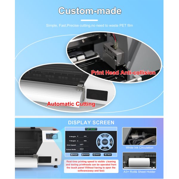 KECAI Touch Screen A3 DTF Printer XP600 Full-Automatic Textile Print Tshirt Printer A3 30cm Printing Machine for T Shirts Hats