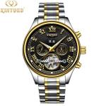 Black Dial Tourbillon Mechanical Watch Stainless Steel Skeleton Watch