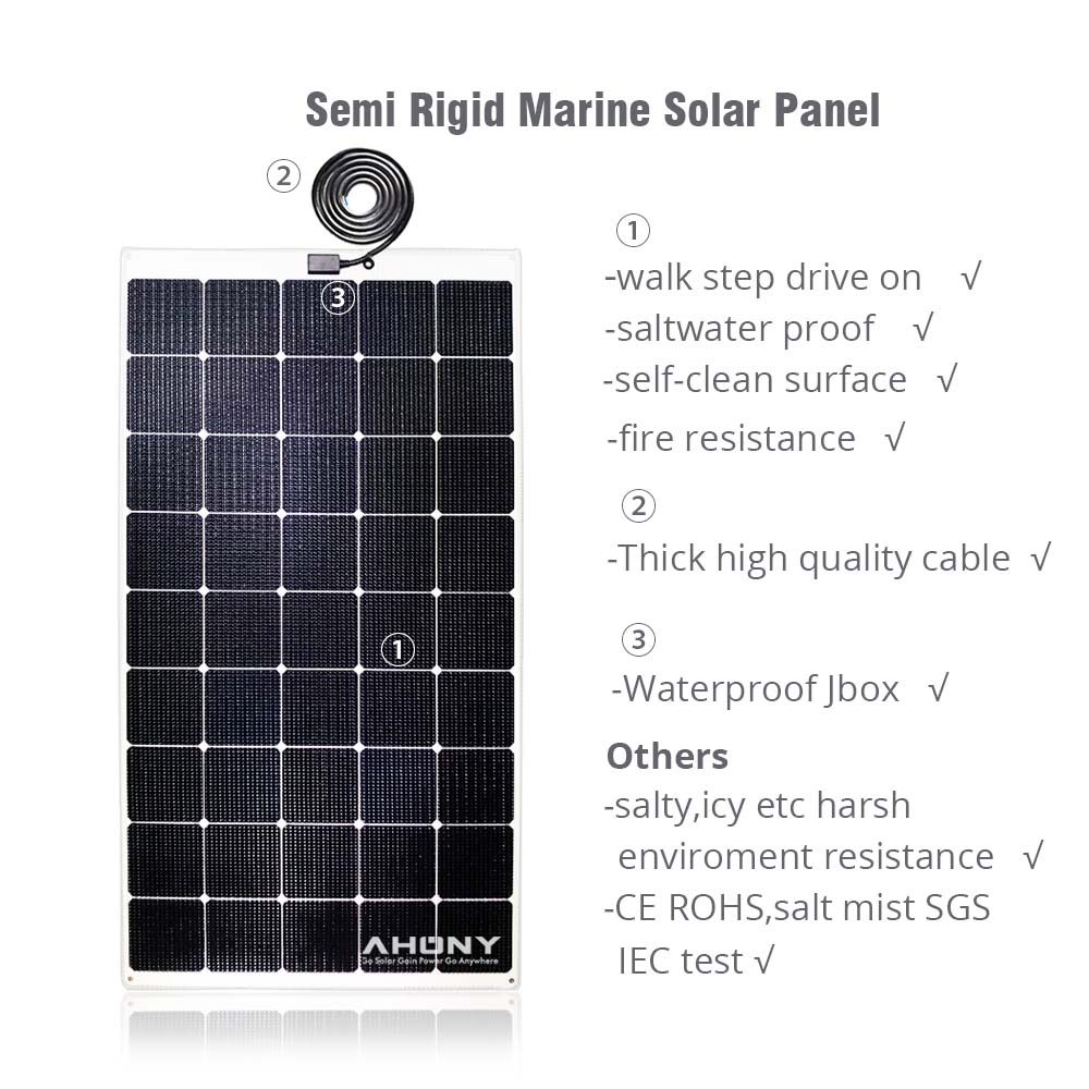 Waterproof Rigid Marine Solar Panels ETFE Surface 160 Watt RV Solar Panel