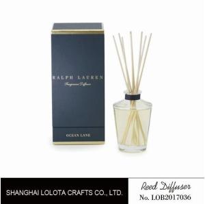 China Clear Round Bottle Glass Reed Diffuser With Blue Rigid Gift Box Packaging wholesale