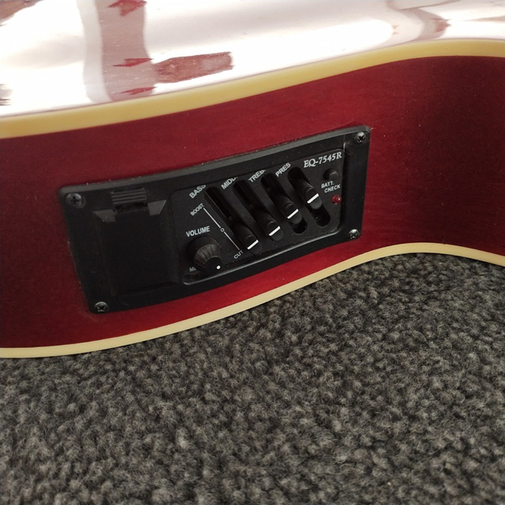 6 strings Guitar in Orange Color,Red Back and Side,Side Pickup,Hollow Body