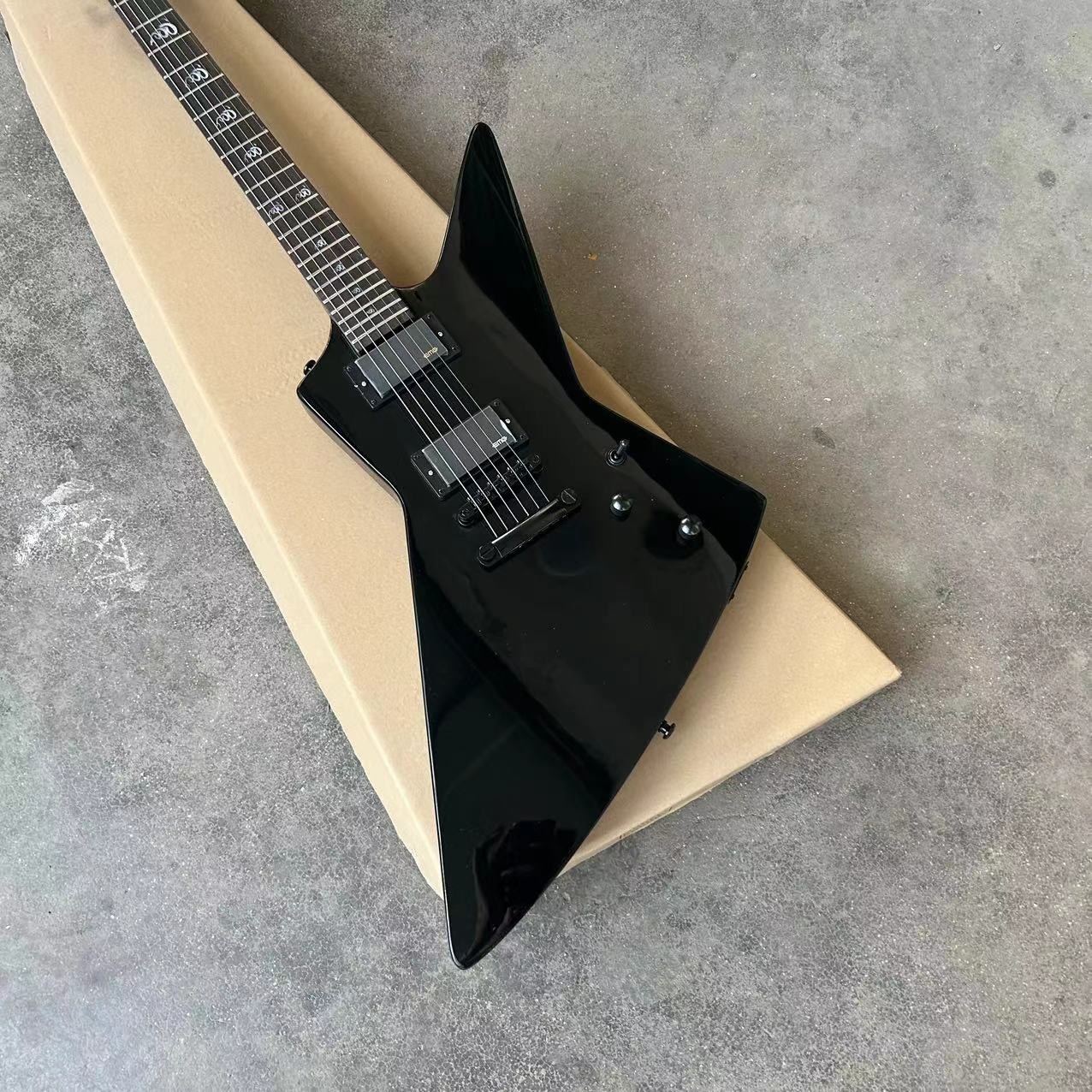 Custom special shape body ESP style electric guitar in black color glossing finish