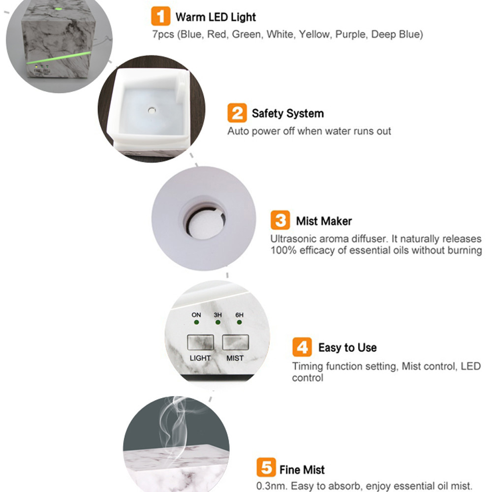 Nebulizer Marble 9W 280ml 500mAh Essential Oil Diffuser For House