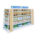 Drugstore L2000mm H1200mm Metal And Wood Shelf Unit Double Sided