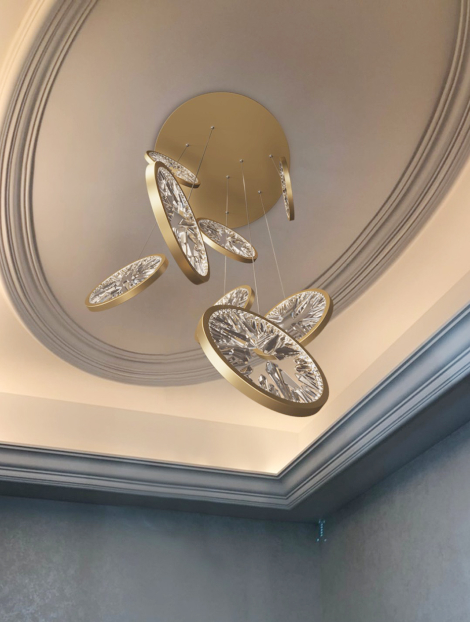 Luxury Crystal Chandelier For Staircase Gold Black Home drop light circle led light lamp(WH-NC-66)