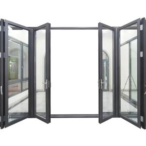 China Workshop Heat Insulation K Value ≤2.1 Thermal Break Black Aluminium Alloy Bi-Fold Doors wholesale