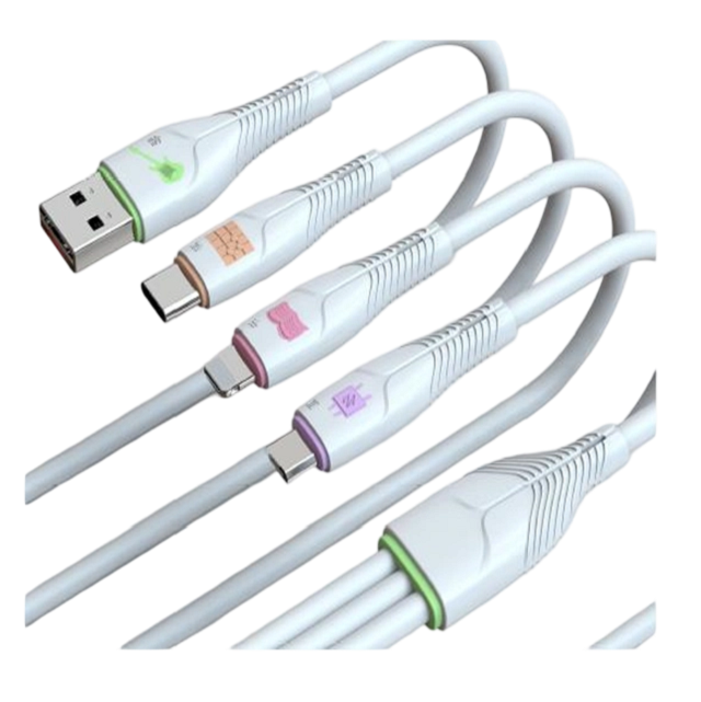 White 3-in-1 Charging Cable (USB to Lightning/Micro/Type-C), 1.5m
