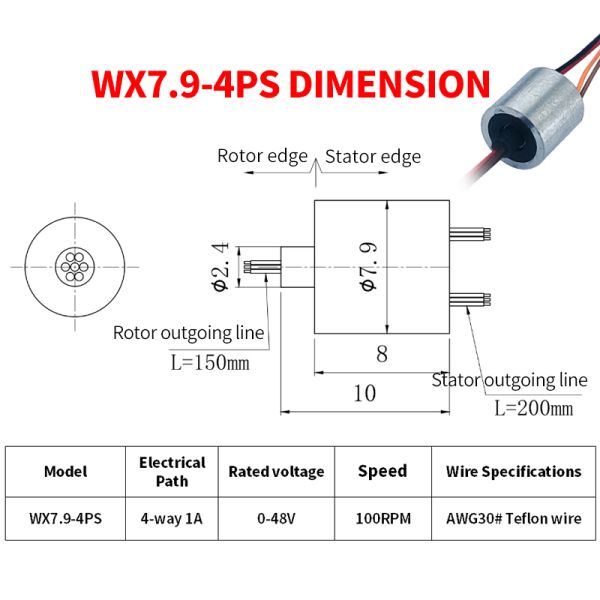 4 Way 1A OD 7.9mm Micro Conductive Slip Ring Low Torque For Small Drones