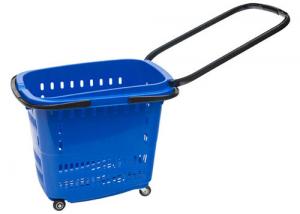 China Blue 55L Shopping Basket With Wheels For Grocery , 4 Wheel Shopping Baskets With Handles wholesale