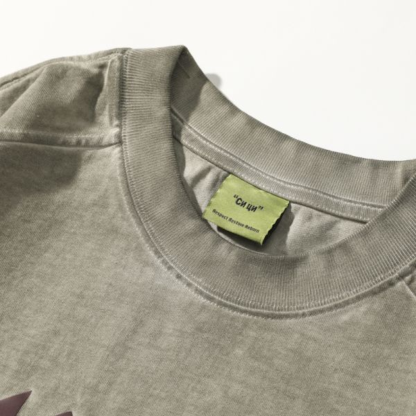 300g 100% Cotton Knitted Oversized Solid Vintage Breathable Letter Printed Washed T-shirt OEM Short Sleeved ODM