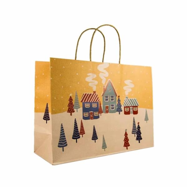 Custom Logo Shopping Kraft Paper Bag With Handle Holiday Christmas Gift Paper