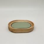 Green color Polyresin Bath Accessory Set round shape with wooden parts