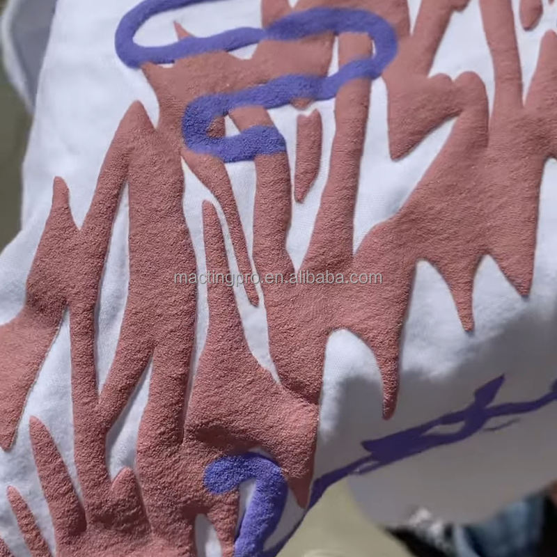 Blank or Custom 100% Cotton Heavy White Solid Men's T-Shirt with O-Neck and 3D Puff Print