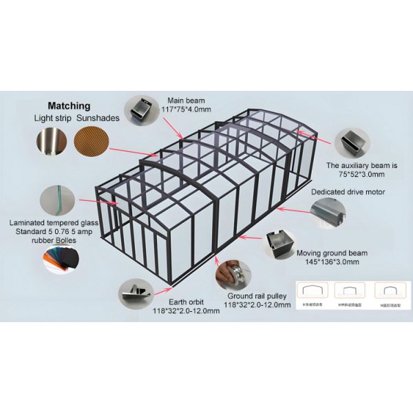 Customizable Electric Motorized Retractable Sunroom with Laminated Tempered Glass Roof for Outdoor Spaces