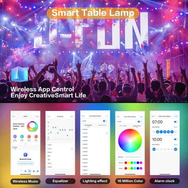 Wake-Up Lights Smart Speaker App Control Deep Bass Wireless Lamp Multifunction Bluetooth Bedside Night Light Alarm Clock