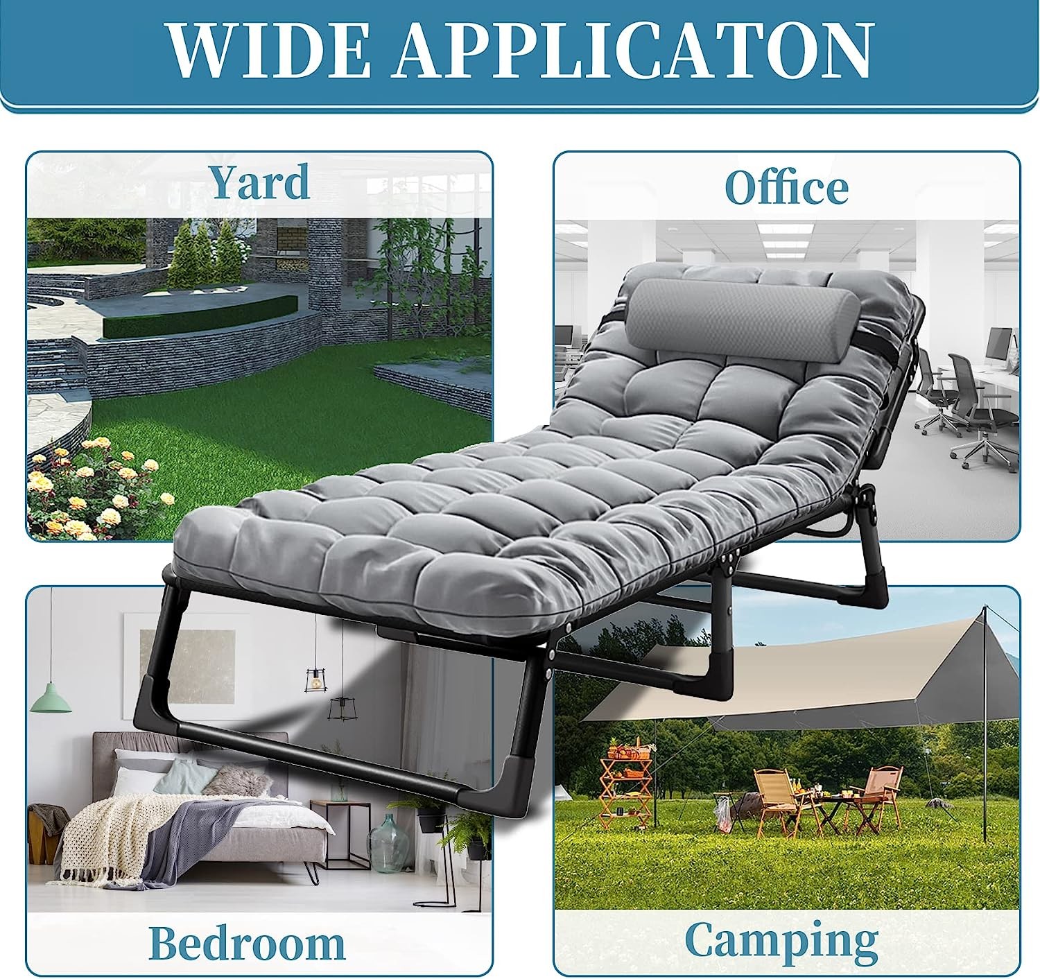 Portable Folding Camping Cot, Adjustable 4-Position Adults Reclining Chairs Mattress,Outdoor Patio Folding Lounge