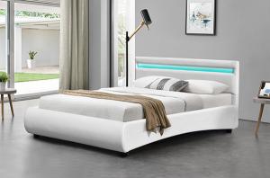 China OEM White Pu Leather Bed Frame With LED Light Curve Shape on sale