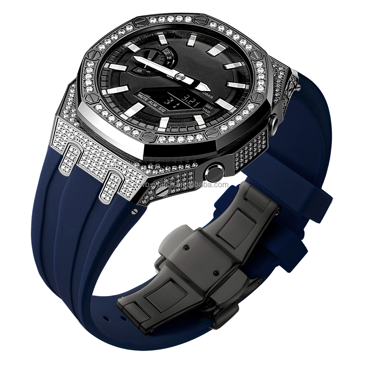 Full Zircon Diamond Stainless Steel Watch Case And Band For Casio Ga2100 Replacement