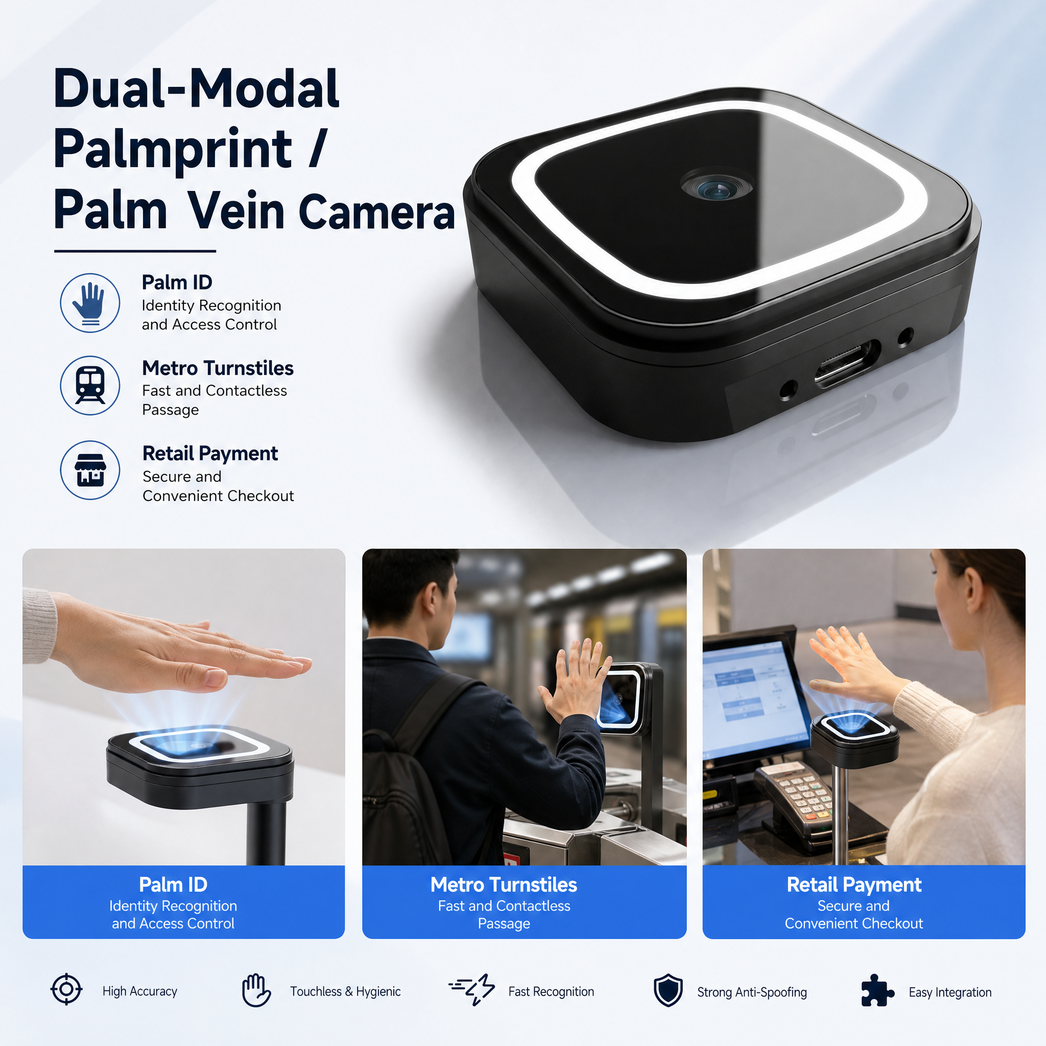 JP308 Palm Print and Palm Vein Dual-Modal Recognition Module High-Performance ISP inside/ Palm AE inside