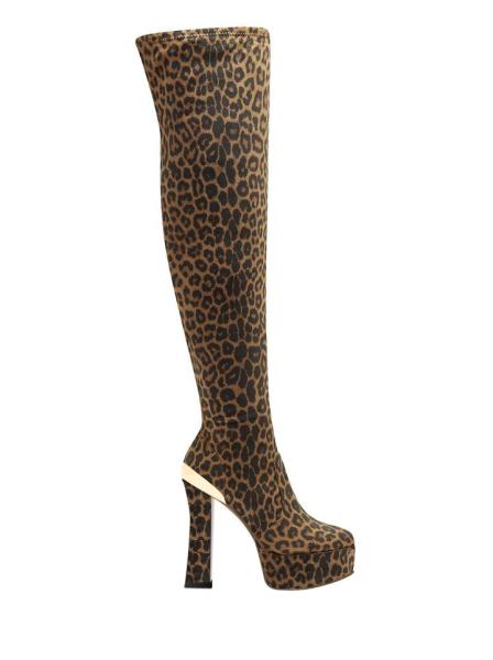 Leopard Fabric High Heel Ankle Boots Stiletto 110mm Knee High Platform Stiletto