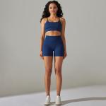 Seamless ribbed solid color sexy back yoga suit sports running fitness yoga suit