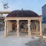 Beige Marble Gazebo Natural Stone Carving Women Pillars Pavilion Outdoor Large