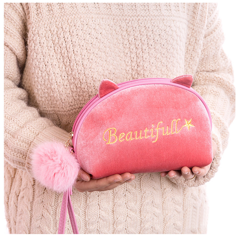 Half Moon Shape Embroidery Velvet Travel Organizer Bag