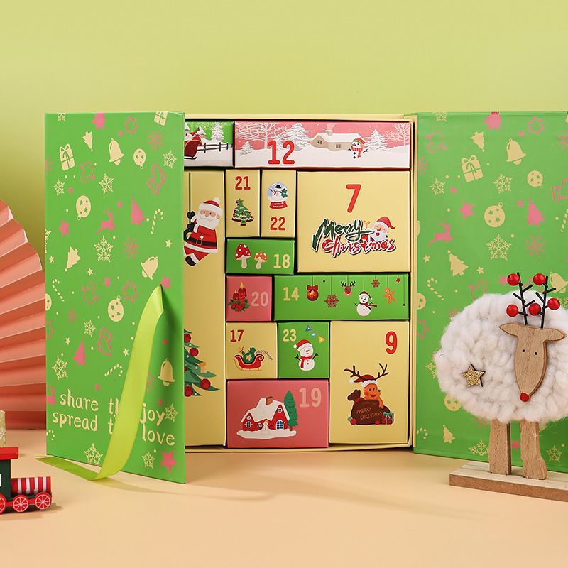 Christmas Xmas Advent Calendar Custom Design Open Door Magnet Paper Cardboard Gift Packaging Packing Package Box for Food Toy Chocolate Cosmetic Jewelry Makeup