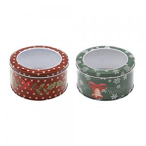 China CMYK Tin Gift Boxes with PVC Window Holiday Christmas Tin Can Empty Cookie Tins wholesale