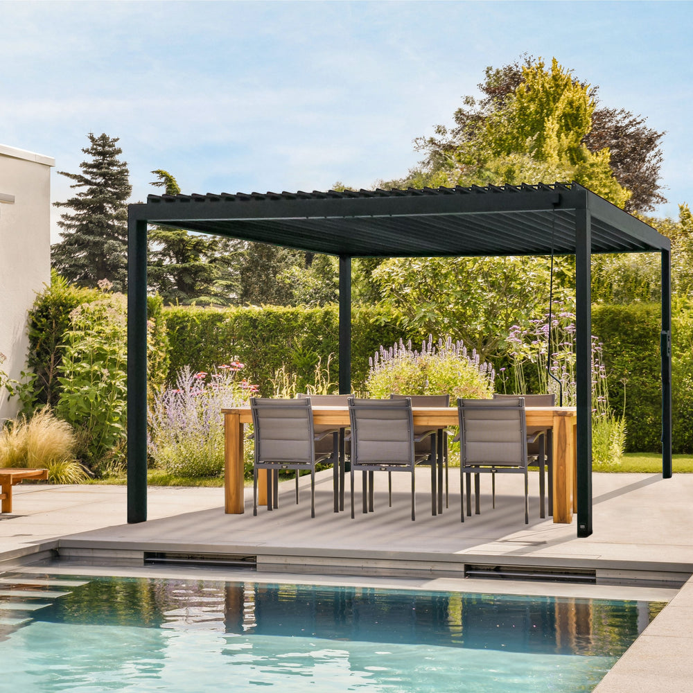 Steel Frame AJUNION 16X10 Metal Pergola for Louvered Roof Garden Outdoor Bioclimatic