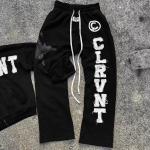 Autumn Mens Streetwear Sweatsuits Two Piece Track Set Applique Distressing