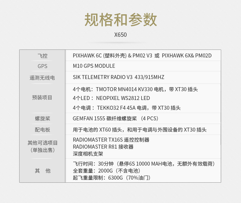 Holybro X650 Development Kit Pixhawk6C/6X Open Source Flight Controller with Remote Control 1000m Image Transmission Distance