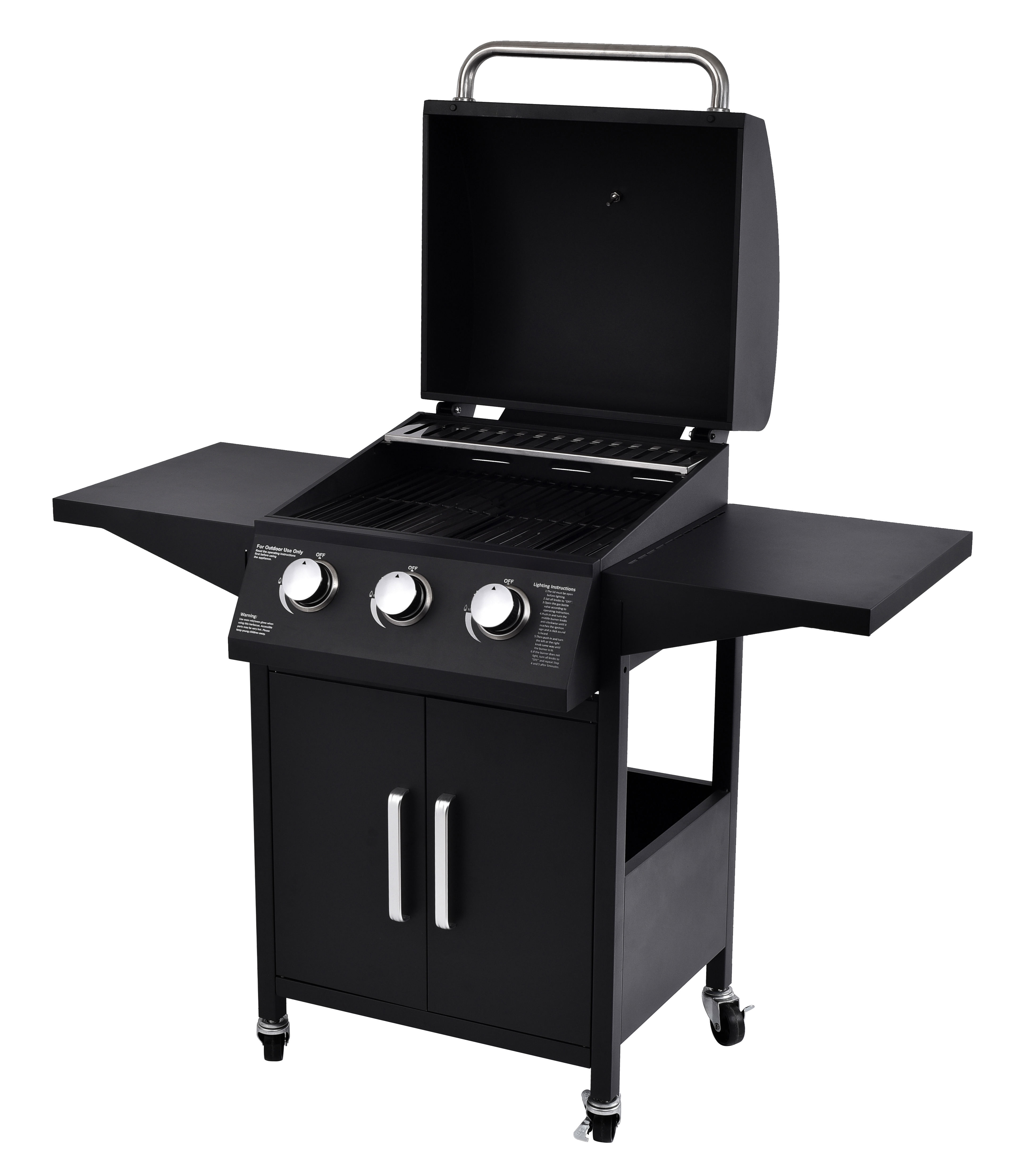 Propane Gas BBQ Grill with 3 Burners and Two Foldable Shelves 26.8kg Outdoor Product