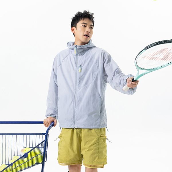 Men UPF50+ Sun Protection Jacket Cloud Weave Hidden Check Fabric Breathable Quick Dry Windproof Hooded Coat Outdoor Beach Surf Travel Lightweight Skin