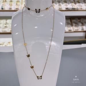 China Luxury Brand Rhinestone Butterfly Chain Necklace Gold Stainless Steel Jewelry Set wholesale