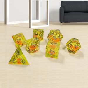 China Yellow Flow Sand Resin Polyhedral Dice Handcraft 7PCS wholesale