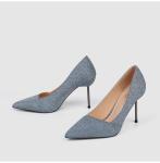 Glitter PU ODM Women Pointed Toe Pumps High Heels Rubber Bottom