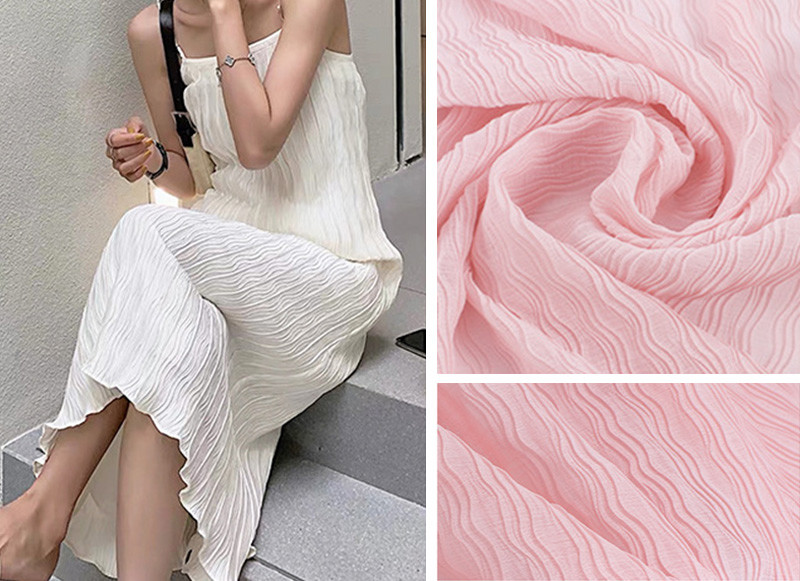 100 Polyester Lightweight Wave-Pressed Pleated Chiffon Fabric woven