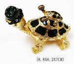 Lovely turtle metal alloy pewter jeweled enameled trinket box