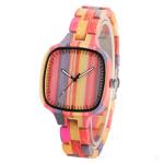 Square Case Wooden Japan Movement Quartz Watch With Hard Mineral Glass