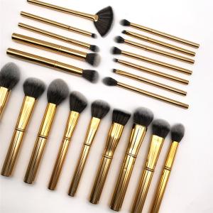 China Soft Bristles Synthetic Fiber Makeup Brushes Set Gold Metal Handle Ferrule wholesale