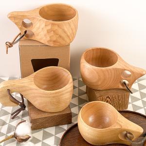 China Eco Friendly Oak Wooden Drinking Cups 2.5 inch Height Lightweight With Carabiner wholesale