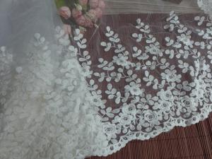 China Vintage Embroidered Floral Nylon Lace Trim , 29cm Width Floral Nylon Mesh Trim wholesale